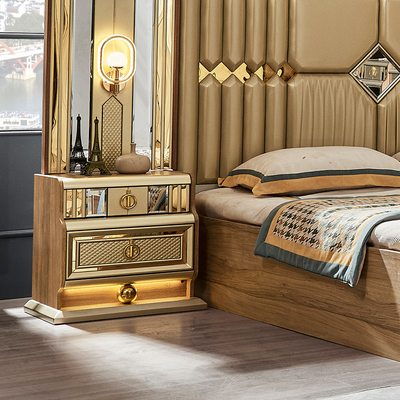 Gỗ Modern Gold King Size Bed Double Master Room Villa Home Royal Full Queen Thiết bị phòng ngủ gỗ sang trọng