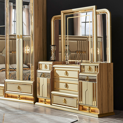 Gỗ Modern Gold King Size Bed Double Master Room Villa Home Royal Full Queen Thiết bị phòng ngủ gỗ sang trọng