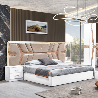 Phong cách sang trọng của Thổ Nhĩ Kỳ Khung gỗ King Size Set giường Led Headboard Modern Classic Full Home Thiết bị phòng ngủ gỗ