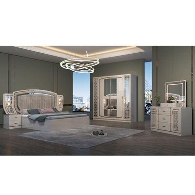 Bộ nội thất phòng ngủ hiện đại 5 món giá sỉ, đầy đủ cho căn hộ gia đình, khung gỗ hoàn chỉnh, giường đôi cỡ lớn sang trọng