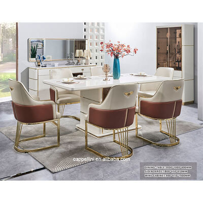 Bộ bàn ăn sang trọng hiện đại màu trắng 6 chỗ ngồi, nội thất phòng ăn bằng gỗ, bộ bàn ăn khung gỗ hoàn chỉnh cho gia đình, bộ bàn ăn 4 ghế