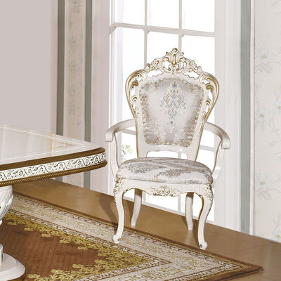 Bộ bàn ăn gỗ cổ điển màu trắng, 6 ghế, phong cách châu Âu, gỗ lớn, sang trọng, nội thất phòng ăn gia đình