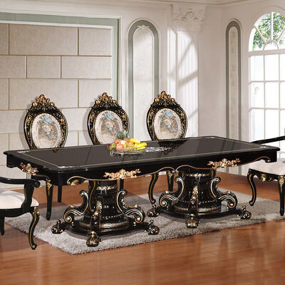 Chiếc bàn ăn sang trọng theo phong cách cổ điển châu Âu 6 ghế ghế hoàn chỉnh nhà đồ cổ gỗ phòng ăn lớn thiết lập đồ nội thất