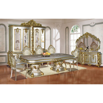 Antique Classic gỗ Luxury Dining Room Sets Thiết kế đồ nội thất Toàn bộ Vintage vàng châu Âu