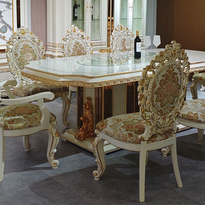 Phong cách châu Âu Bàn ăn bằng gỗ sang trọng hoàng gia 8 ghế ghế nội thất nhà Phòng ăn Bàn ăn bằng gỗ cổ điển lớn