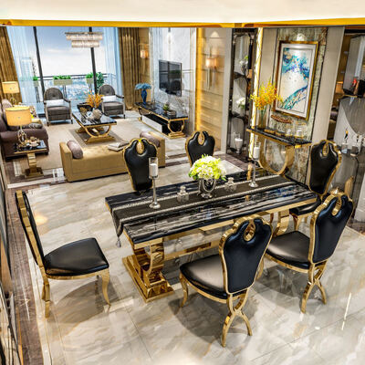 Bàn ăn gỗ phong cách hoàng gia châu Âu sang trọng, Bàn ăn kim loại phong cách hoàng gia Thổ Nhĩ Kỳ sang trọng và bộ ghế 6 chỗ Furniet, Bộ ghế 8 chỗ, Nội thất gia đình, Phòng ăn, Bàn ăn gỗ cổ điển lớn
