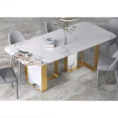 Thiết kế của Ý Modern Metal Dining Table and Chair Set Home Furniture Dining Room Marble Slate Luxury Dining Table