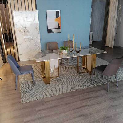 Thiết kế của Ý Modern Metal Dining Table and Chair Set Home Furniture Dining Room Marble Slate Luxury Dining Table