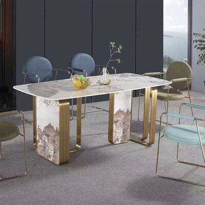 Thiết kế của Ý Modern Metal Dining Table and Chair Set Home Furniture Dining Room Marble Slate Luxury Dining Table