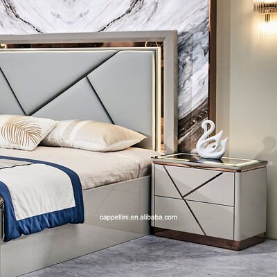 Nhà đơn giản Khung gỗ hai lớp da King Bed hiện đại gỗ sang trọng Full Queen Size Thiết bị phòng ngủ