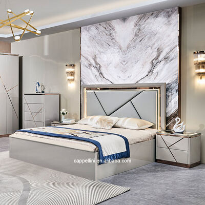 Nhà đơn giản Khung gỗ hai lớp da King Bed hiện đại gỗ sang trọng Full Queen Size Thiết bị phòng ngủ