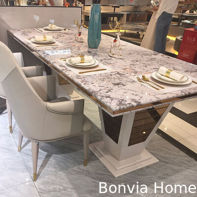 Ngôi nhà sang trọng hiện đại Bộ bàn ăn bằng gỗ 6 chỗ ngồi Ghế hình chữ nhật Nhà hàng gia đình Bộ bàn ghế phòng ăn hoàn chỉnh