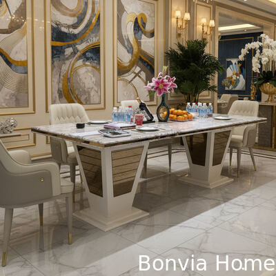 Ngôi nhà sang trọng hiện đại Bộ bàn ăn bằng gỗ 6 chỗ ngồi Ghế hình chữ nhật Nhà hàng gia đình Bộ bàn ghế phòng ăn hoàn chỉnh