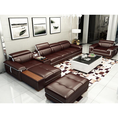 Modern Villa Modular L Shape Living Room Sofa Set Home Furniture Leisure Corner Luxury Leather Sectional Sofa