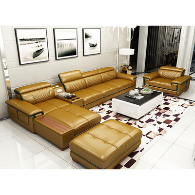 Modern Villa Modular L Shape Living Room Sofa Set Home Furniture Leisure Corner Luxury Leather Sectional Sofa