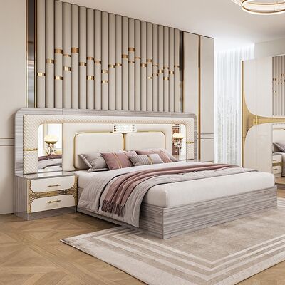 Phoshan bán buôn Đặt phòng ngủ Thổ Nhĩ Kỳ giá rẻ King Size Bed Frame Luxury Home Room Suite Thiết bị phòng ngủ hiện đại bằng gỗ
