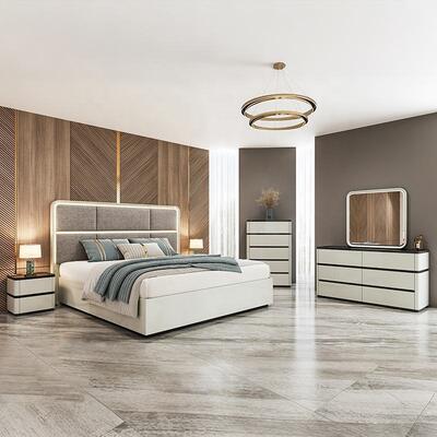 Chambre a Coucher Toàn bộ Phòng ngủ sang trọng Đèn đầu giường King Size Chỗ ngủ khung gỗ hai phòng ngủ hiện đại