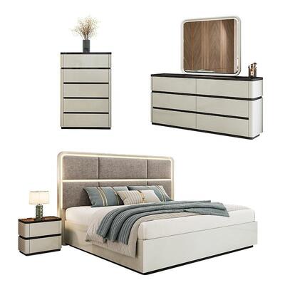 Chambre a Coucher Toàn bộ Phòng ngủ sang trọng Đèn đầu giường King Size Chỗ ngủ khung gỗ hai phòng ngủ hiện đại