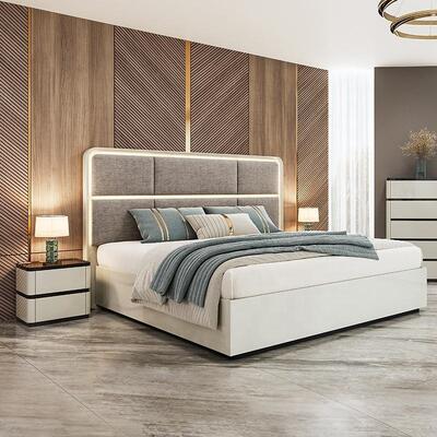 Chambre a Coucher Toàn bộ Phòng ngủ sang trọng Đèn đầu giường King Size Chỗ ngủ khung gỗ hai phòng ngủ hiện đại