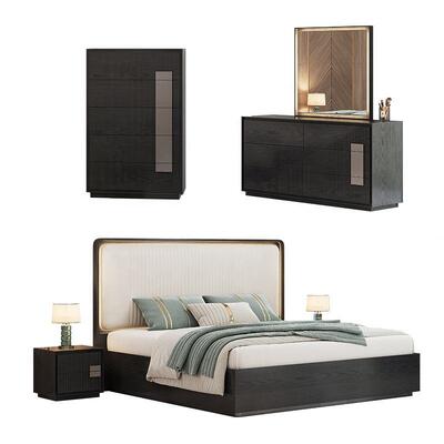 Thân nhà tối giản King Size Bed Luxury Bedroom Sets Khách sạn Căn hộ Khung gỗ Thiết bị phòng ngủ hiện đại với tủ quần áo