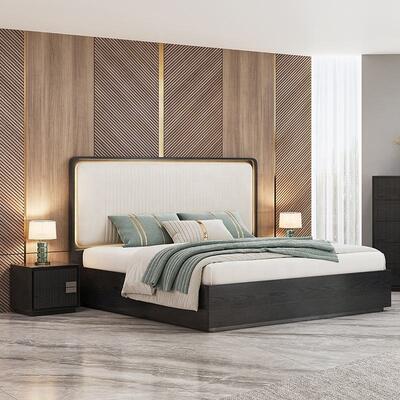 Thân nhà tối giản King Size Bed Luxury Bedroom Sets Khách sạn Căn hộ Khung gỗ Thiết bị phòng ngủ hiện đại với tủ quần áo