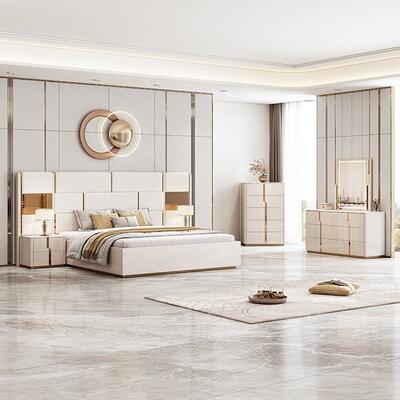 Thiết kế mới Chiếc giường hạng sang King Size Chiếc giường đôi Thiết bị phòng ngủ hiện đại Thiết bị phòng ngủ bằng gỗ