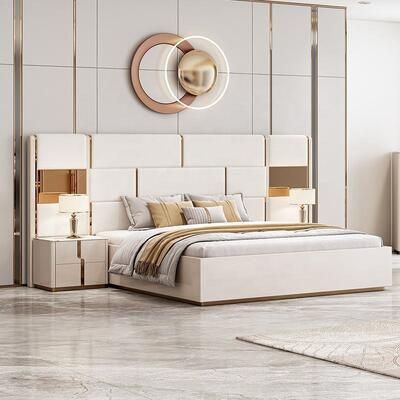 Thiết kế mới Chiếc giường hạng sang King Size Chiếc giường đôi Thiết bị phòng ngủ hiện đại Thiết bị phòng ngủ bằng gỗ
