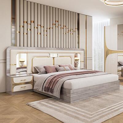 Phoshan bán buôn Đặt phòng ngủ Thổ Nhĩ Kỳ giá rẻ King Size Bed Frame Luxury Home Room Suite Thiết bị phòng ngủ hiện đại bằng gỗ