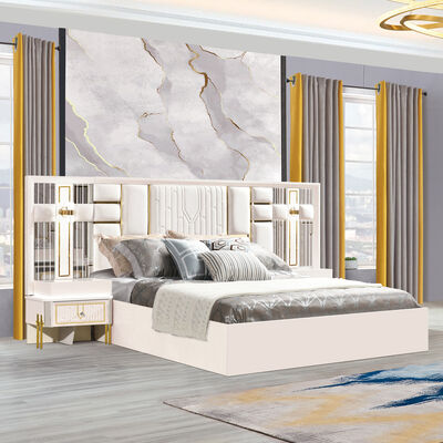 Giá tốt đồ nội thất phòng ngủ thiết lập phòng ngủ sang trọng của Ý thiết lập đầu bàn da