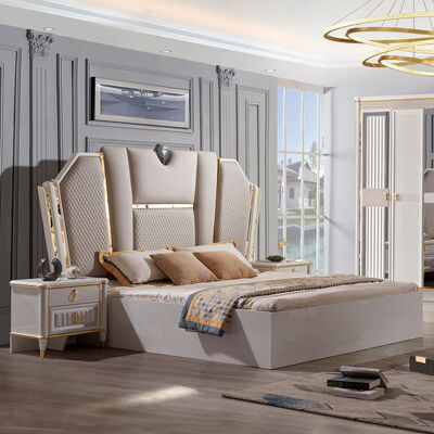 Modern Velvet Cover Headback Phòng gỗ King Size Sets Bed Furniture Queen Beds Full Cabinet Phòng ngủ
