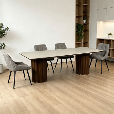 Ensemble Salle Manger Toàn bộ Bàn ăn bằng gỗ rắn Bàn ăn bằng đá Slate Bàn ăn trên Bàn nội thất phòng ăn 6 chỗ ngồi Bàn ăn gỗ hiện đại