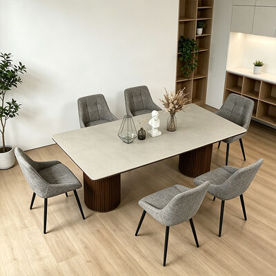 Ensemble Salle Manger Toàn bộ Bàn ăn bằng gỗ rắn Bàn ăn bằng đá Slate Bàn ăn trên Bàn nội thất phòng ăn 6 chỗ ngồi Bàn ăn gỗ hiện đại