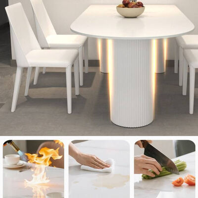 Bàn ăn Scandinavian trắng Thiết lập cơ sở kim loại Bàn ăn đồ nội thất phòng ăn đá đá đá đá đá đá đá cao cấp Bàn ăn hiện đại cho căn hộ khách sạn