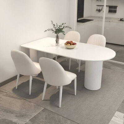 Bàn ăn Scandinavian trắng Thiết lập cơ sở kim loại Bàn ăn đồ nội thất phòng ăn đá đá đá đá đá đá đá cao cấp Bàn ăn hiện đại cho căn hộ khách sạn
