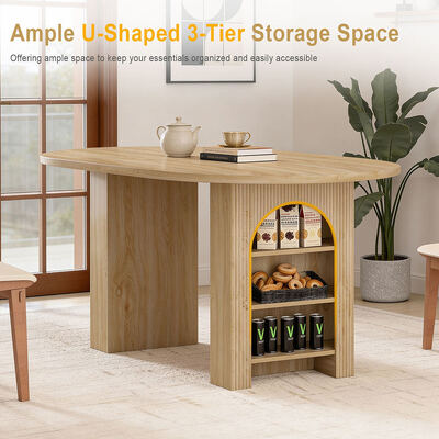 Factory Wholesale Extendable Dining Table Set 6 Seater Home Dining Room Oval Wooden Folding Dining Table with Storage Shelves Chiếc bàn ăn có thể mở rộng