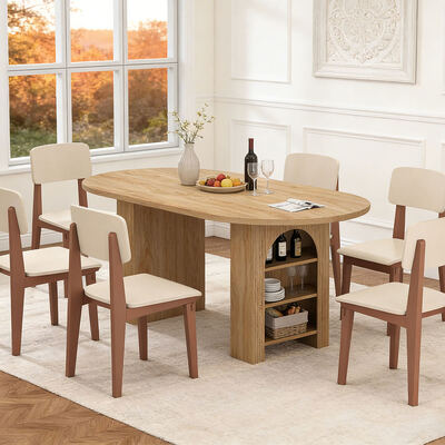 Factory Wholesale Extendable Dining Table Set 6 Seater Home Dining Room Oval Wooden Folding Dining Table with Storage Shelves Chiếc bàn ăn có thể mở rộng