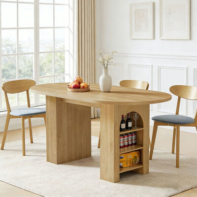 Factory Wholesale Extendable Dining Table Set 6 Seater Home Dining Room Oval Wooden Folding Dining Table with Storage Shelves Chiếc bàn ăn có thể mở rộng