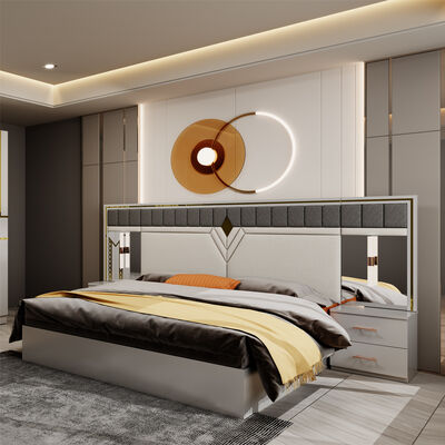 Nhập khẩu bán buôn thiết kế hiện đại đôi da vua giường tủ quần áo quần áo bộ đầy đủ nhà gỗ Queen kích thước đồ nội thất sang trọng phòng ngủ bộ