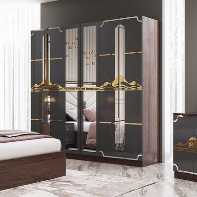Thiết bị phòng ngủ sang trọng hiện đại khung gỗ cao bóng Xám King Size giường Master Room Suite Turkish Bedroom Sets