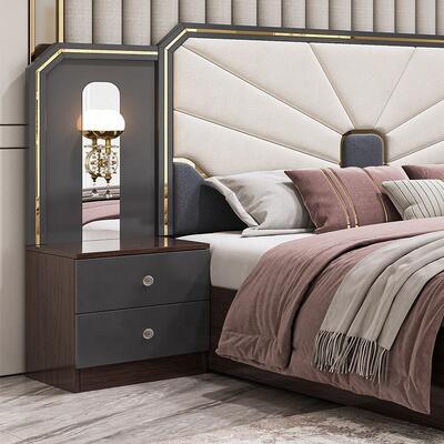 Thiết bị phòng ngủ sang trọng hiện đại khung gỗ cao bóng Xám King Size giường Master Room Suite Turkish Bedroom Sets
