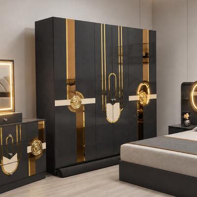 Turkish Royal Luxury Toàn bộ phòng ngủ King Size Bedroom Suite Headboard Đèn khung gỗ Thiết bị phòng ngủ hiện đại
