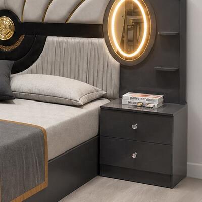 Turkish Royal Luxury Toàn bộ phòng ngủ King Size Bedroom Suite Headboard Đèn khung gỗ Thiết bị phòng ngủ hiện đại