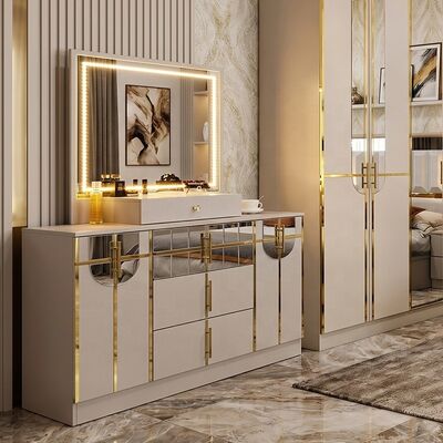 Bộ Phòng Ngủ Hoàng Gia Cao Cấp Sơn Bóng Vua Kích Thước King 5 Món Khung Gỗ Nội Thất Phòng Ngủ Hiện Đại Thổ Nhĩ Kỳ