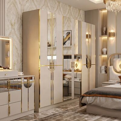 Bộ Phòng Ngủ Hoàng Gia Cao Cấp Sơn Bóng Vua Kích Thước King 5 Món Khung Gỗ Nội Thất Phòng Ngủ Hiện Đại Thổ Nhĩ Kỳ