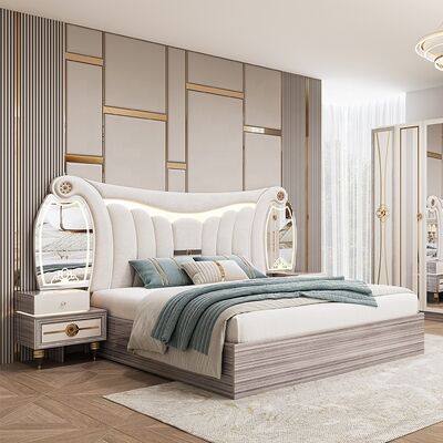 Bộ Nội Thất Phòng Ngủ Hiện Đại King Size Sang Trọng Với Đầu Giường Có Đèn, Giường Đôi, Khung Gỗ, Bộ Phòng Ngủ Chính Kiểu Thổ Nhĩ Kỳ