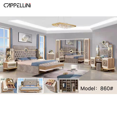 Bộ phòng ngủ bằng gỗ MDF màu trắng bền đẹp Mẫu đồ nội thất 861 Luxury King Size