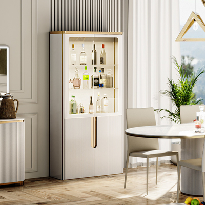 Thiết kế đơn giản Áo trắng kính hiển thị Wine Rack Phòng ăn Nội thất Phòng khách sang trọng hiện đại gỗ Home Bar Wine Cabinet