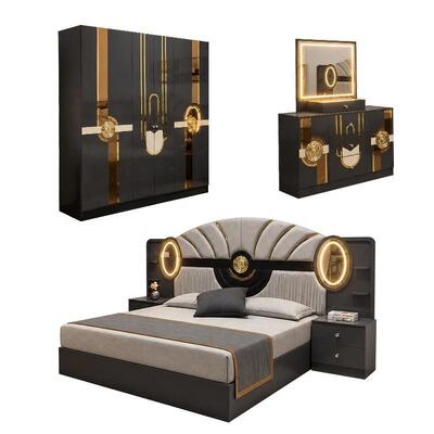 Turkish Royal Luxury Toàn bộ phòng ngủ King Size Bedroom Suite Headboard Đèn khung gỗ Thiết bị phòng ngủ hiện đại